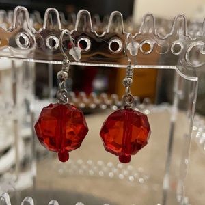 Light white red glass and plastic earrings